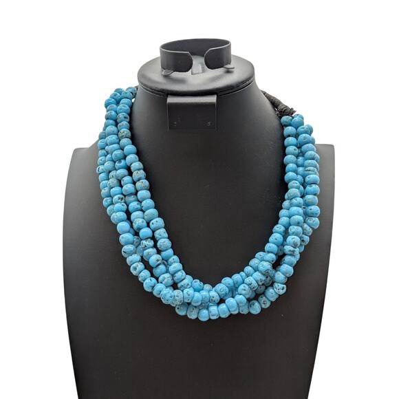 Vintage Four Strand Turquoise Glass African Trade Bead 22" Necklace - Picture 1 of 10